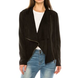 NWT Women's Black Drape Front Suede Zip-Up Jacket